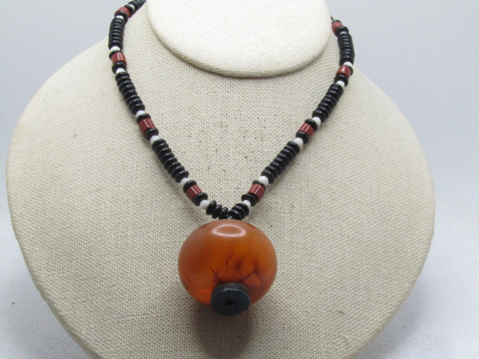 Vintage Bakelite Pendant Glass Beaded Necklace, 28", 1940's-1970's (1 of 6)