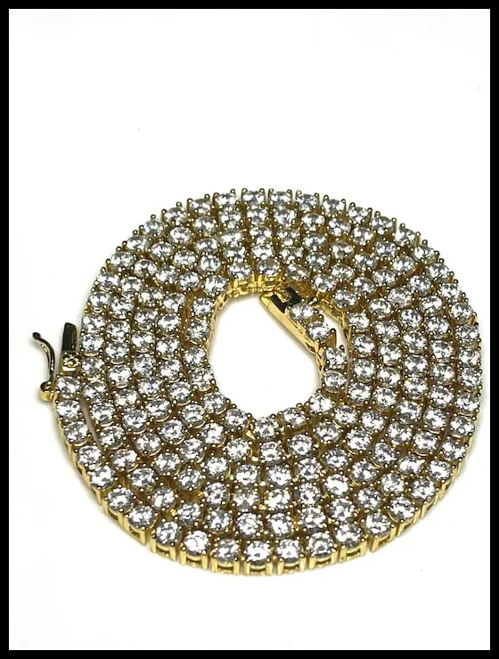 Estate Sterling Silver Gold Plated Heavy 24" Tennis Necklace - 2