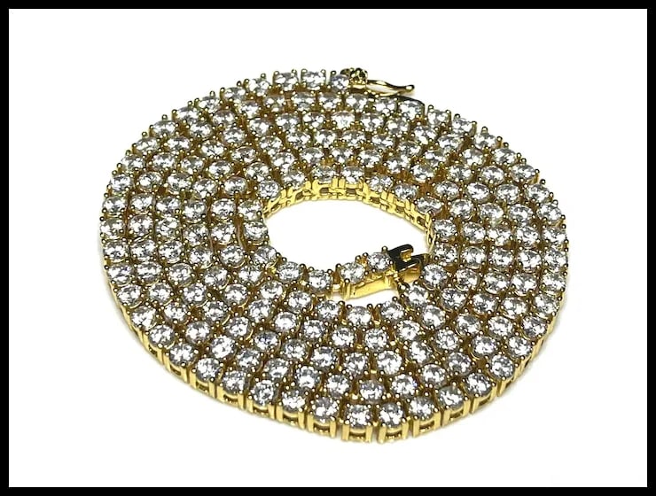 Estate Sterling Silver Gold Plated Heavy 24" Tennis Necklace - 3