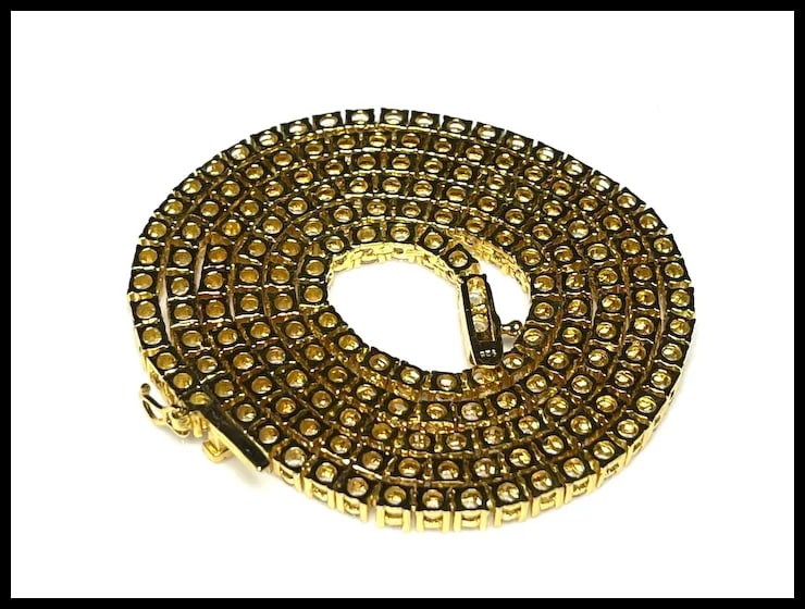 Estate Sterling Silver Gold Plated Heavy 24" Tennis Necklace - 4