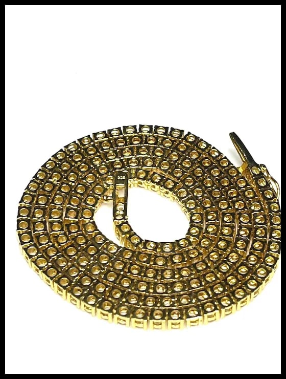 Estate Sterling Silver Gold Plated Heavy 24" Tennis Necklace - 5