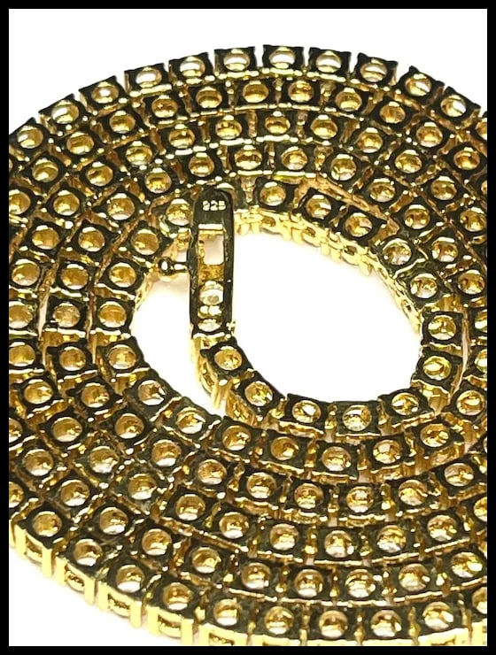 Estate Sterling Silver Gold Plated Heavy 24" Tennis Necklace - 6