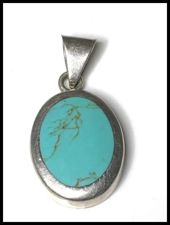 Vintage Sterling Silver Turquoise Pendant - 2