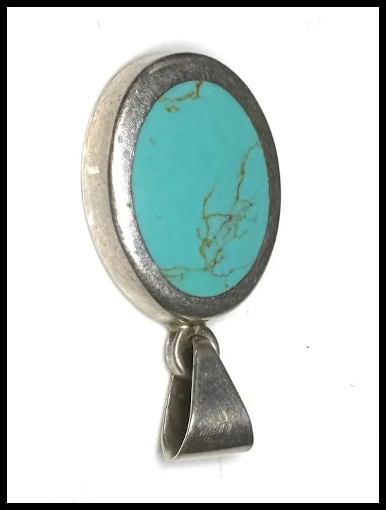 Vintage Sterling Silver Turquoise Pendant - 3