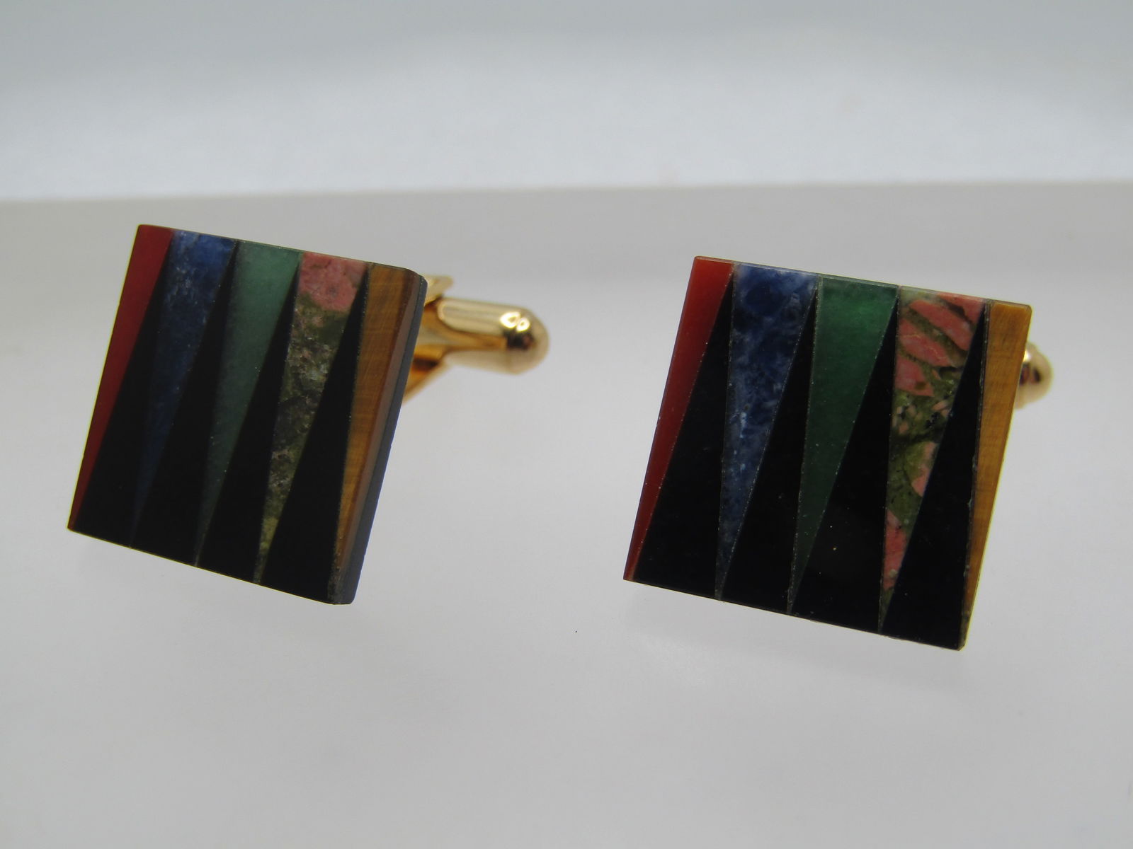 Vintage Inlaid Mixed Hardstone Cufflinks, Signed Hayward, 1960's (1 of 6)
