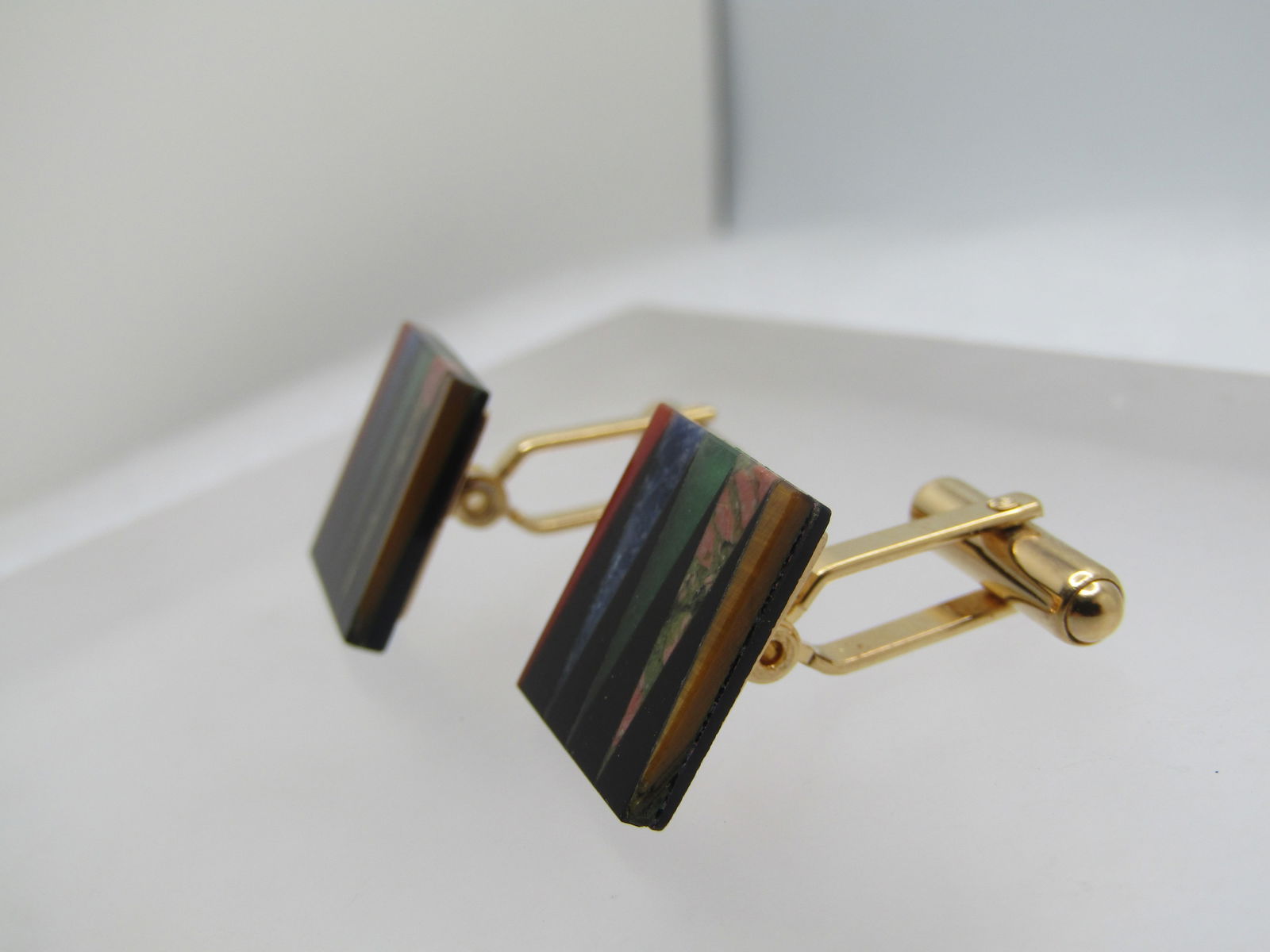 Vintage Inlaid Mixed Hardstone Cufflinks, Signed Hayward, 1960's - 2