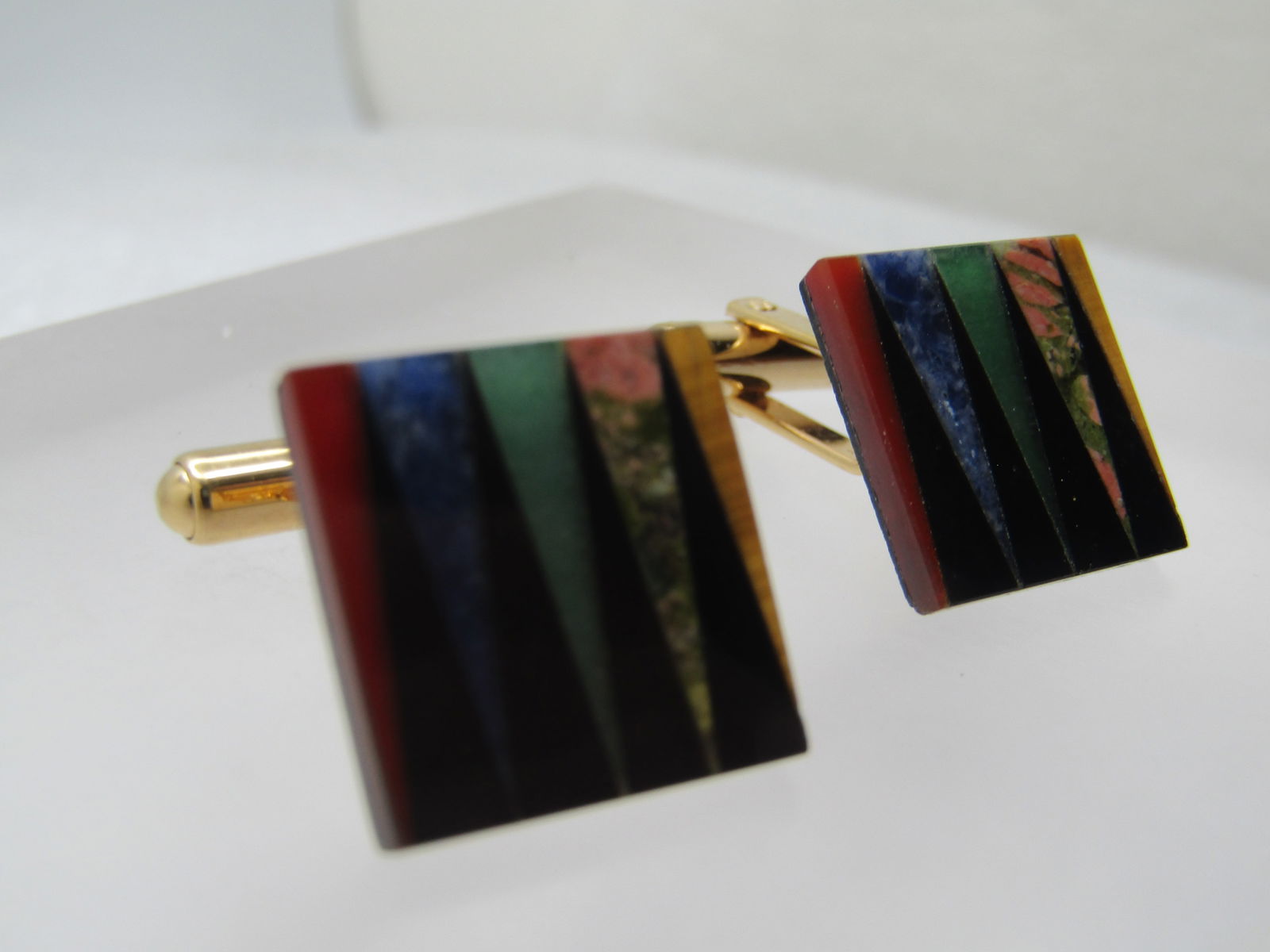 Vintage Inlaid Mixed Hardstone Cufflinks, Signed Hayward, 1960's - 3