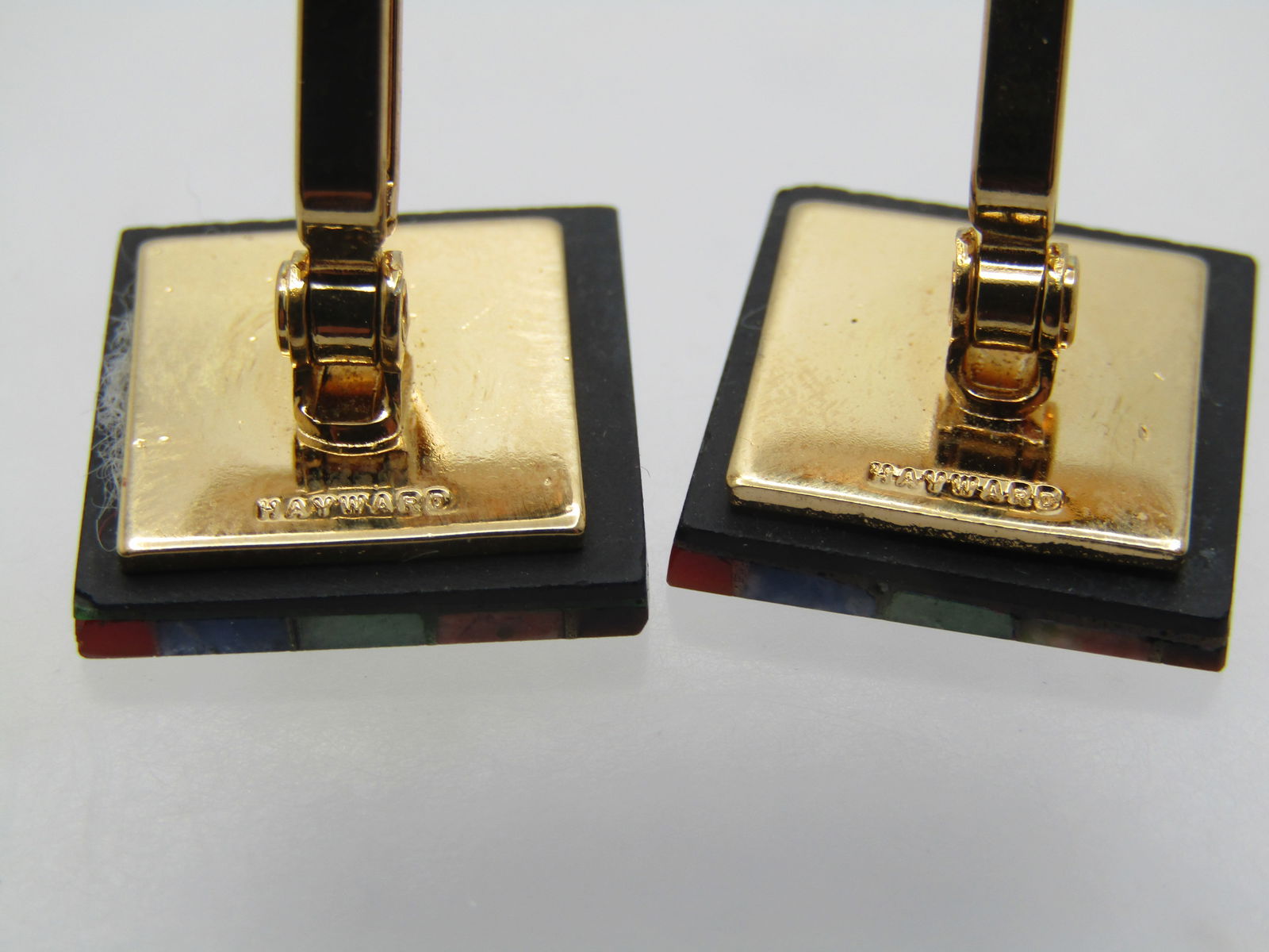 Vintage Inlaid Mixed Hardstone Cufflinks, Signed Hayward, 1960's - 6