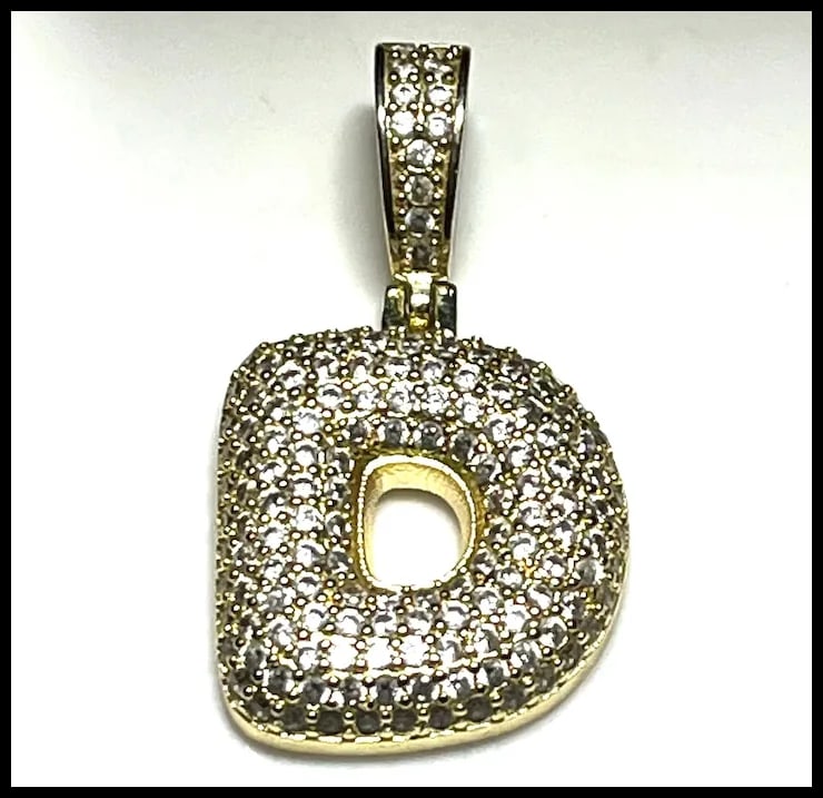 Estate Bubble Letter D Rhinestone Pave Pendant - 2