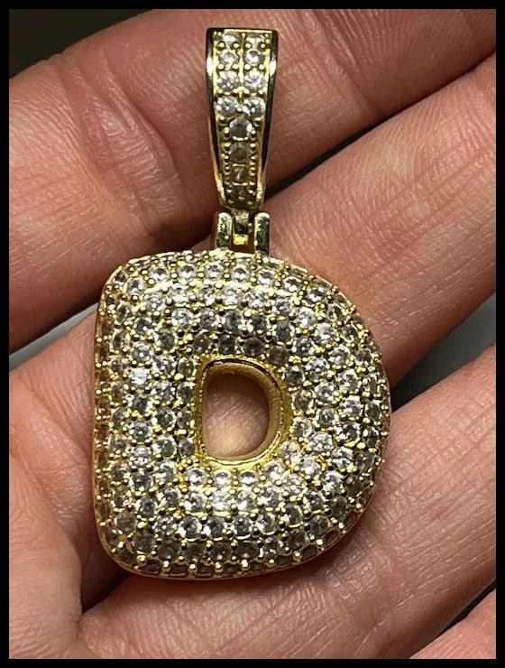 Estate Bubble Letter D Rhinestone Pave Pendant - 6