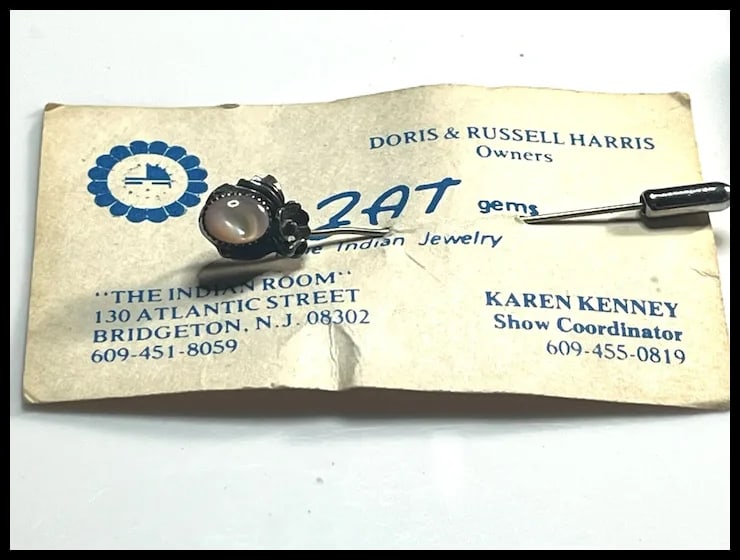 Estate Sterling Silver Native American Pink Mussel Shell Mother of Pearl Stickpin - 3