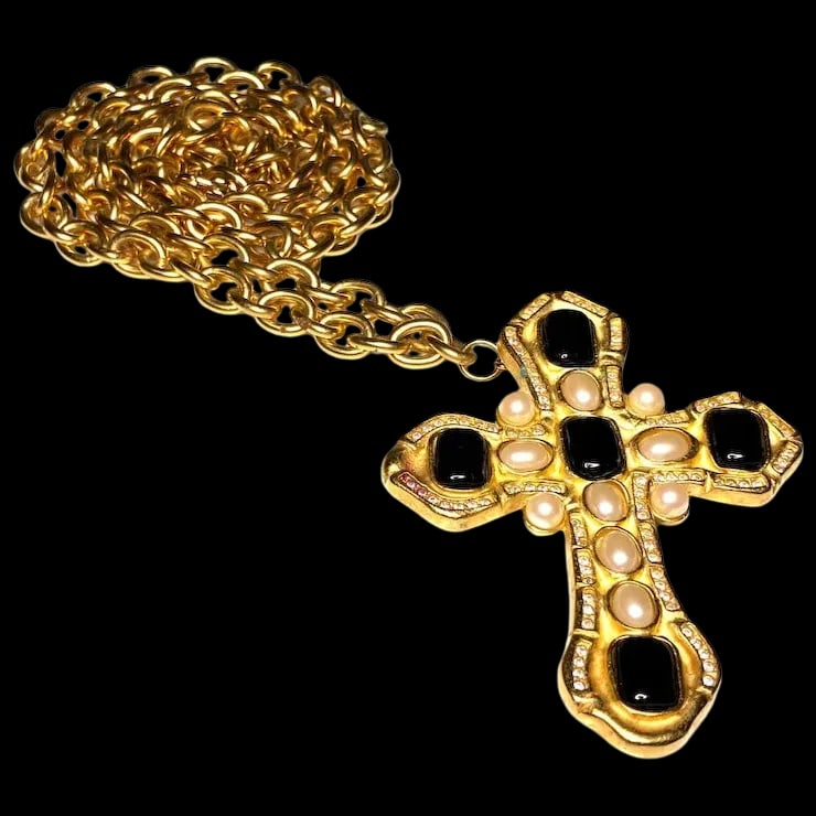 Vintage Signed Ivana Gold Tone Black Black Enamel Modern Etruscan Statement Necklace, Bracelet, (1 of 5)