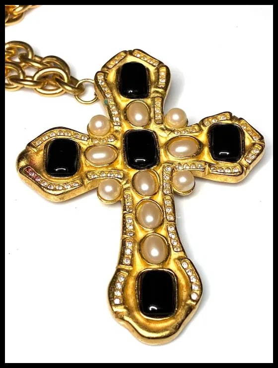 Vintage Signed Ivana Gold Tone Black Black Enamel Modern Etruscan Statement Necklace, Bracelet, - 2