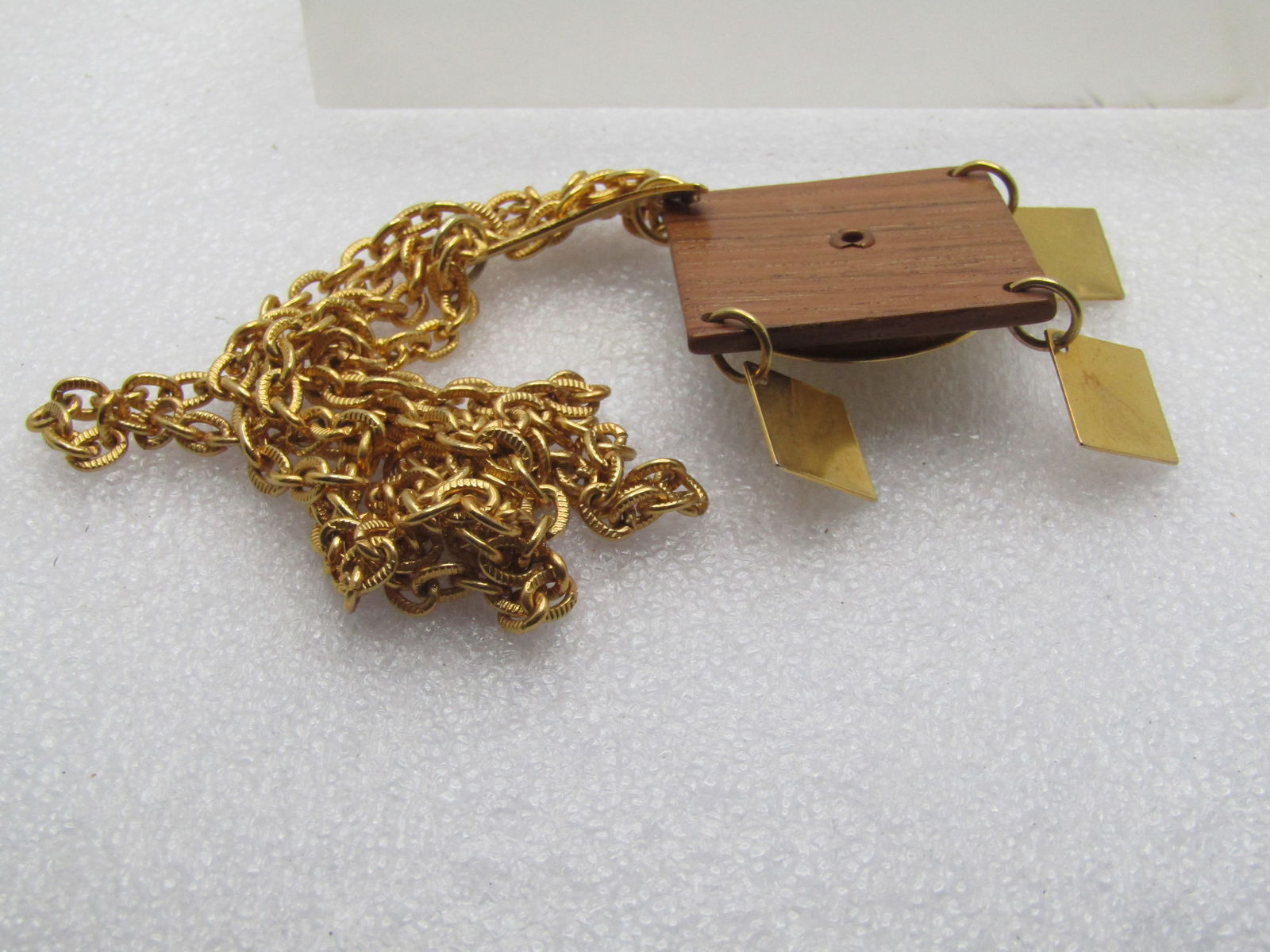 Vintage Mod Dangle Necklace, Mid-Century, Wood & Metal, 30" - 6