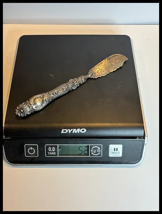 Antique Sterling Silver Ornate Repousse Butter Knife/ Spreader - 7