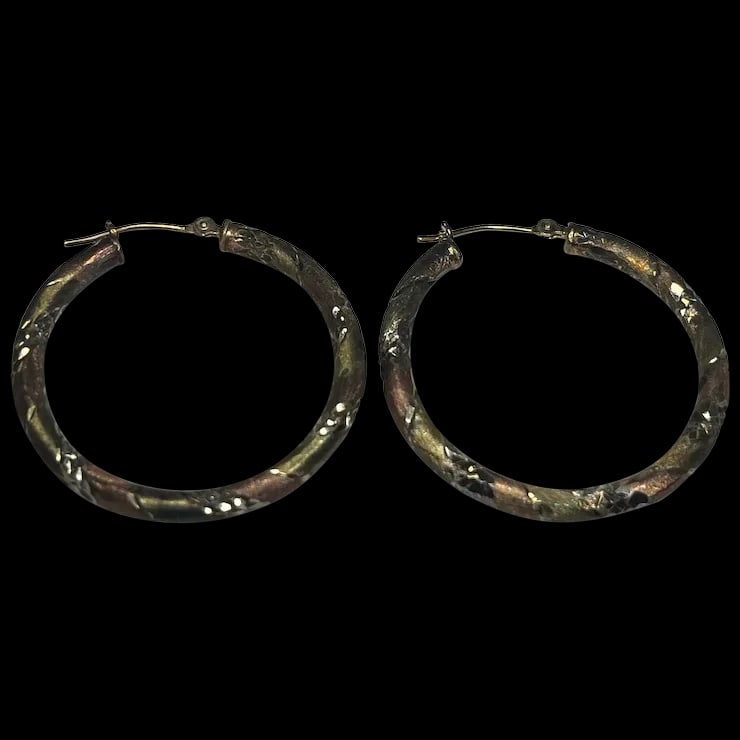 Vintage Diamond Cut Sterling Silver and 1/20 10k Gold Hoop Earrings (1 of 8)