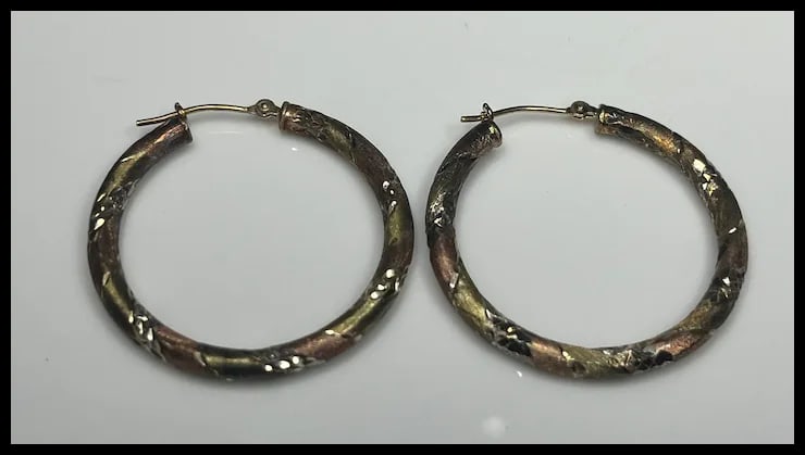 Vintage Diamond Cut Sterling Silver and 1/20 10k Gold Hoop Earrings - 2