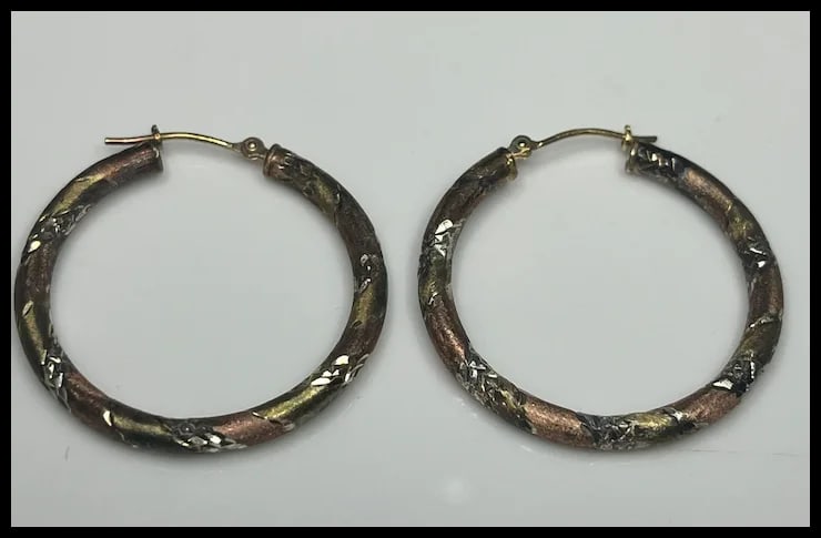 Vintage Diamond Cut Sterling Silver and 1/20 10k Gold Hoop Earrings - 3