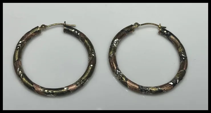 Vintage Diamond Cut Sterling Silver and 1/20 10k Gold Hoop Earrings - 4