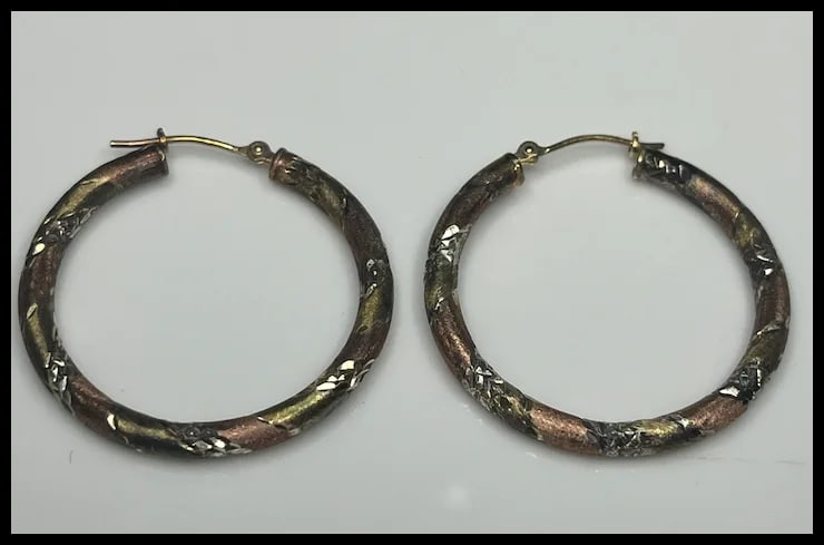Vintage Diamond Cut Sterling Silver and 1/20 10k Gold Hoop Earrings - 5
