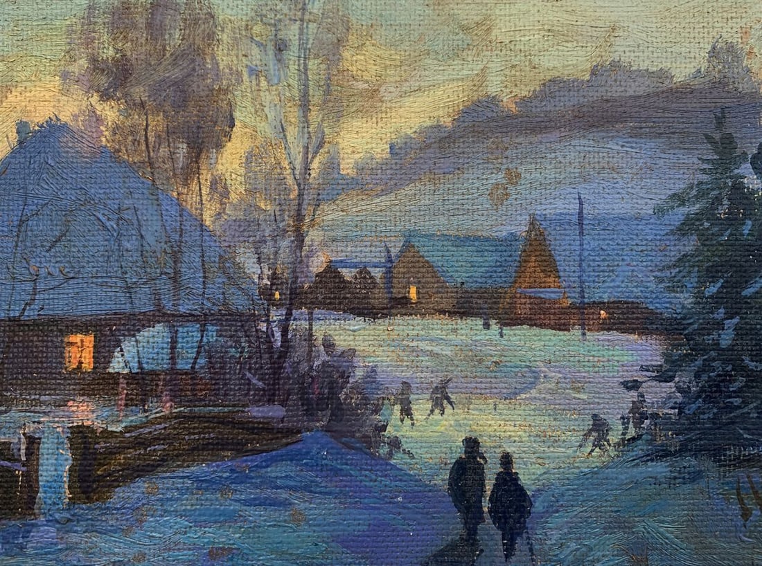 Oil painting Village shrouded in snow Unknown artist - 7