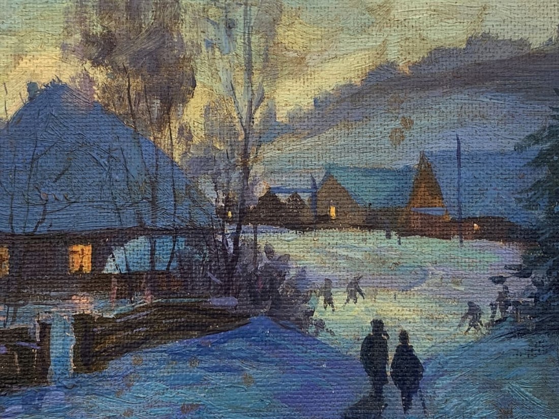 Oil painting Village shrouded in snow Unknown artist - 8
