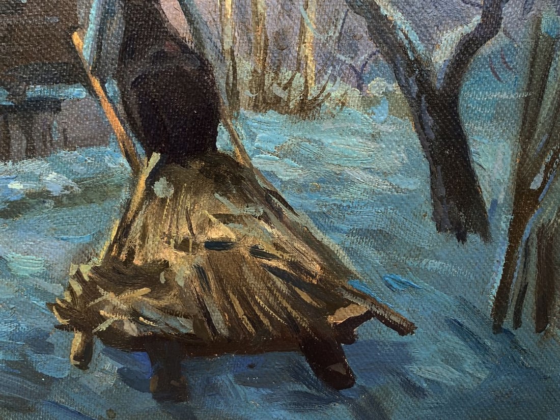 Oil painting Horse pulling a sleigh Unknown artist - 7