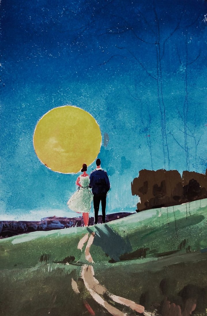 Gouache painting Couple at sunset Vitaly Duhnevich (1 of 5)