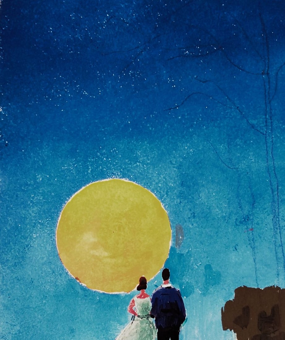 Gouache painting Couple at sunset Vitaly Duhnevich - 2