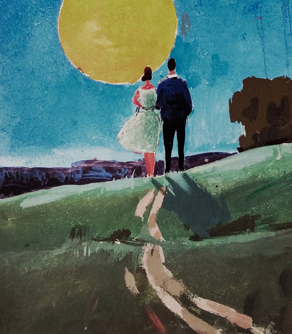 Gouache painting Couple at sunset Vitaly Duhnevich - 4