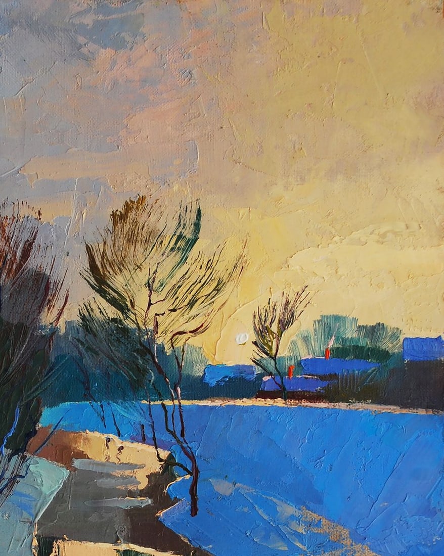 Oil painting Winter evening and silence between snow Egor Shvachunov - 3