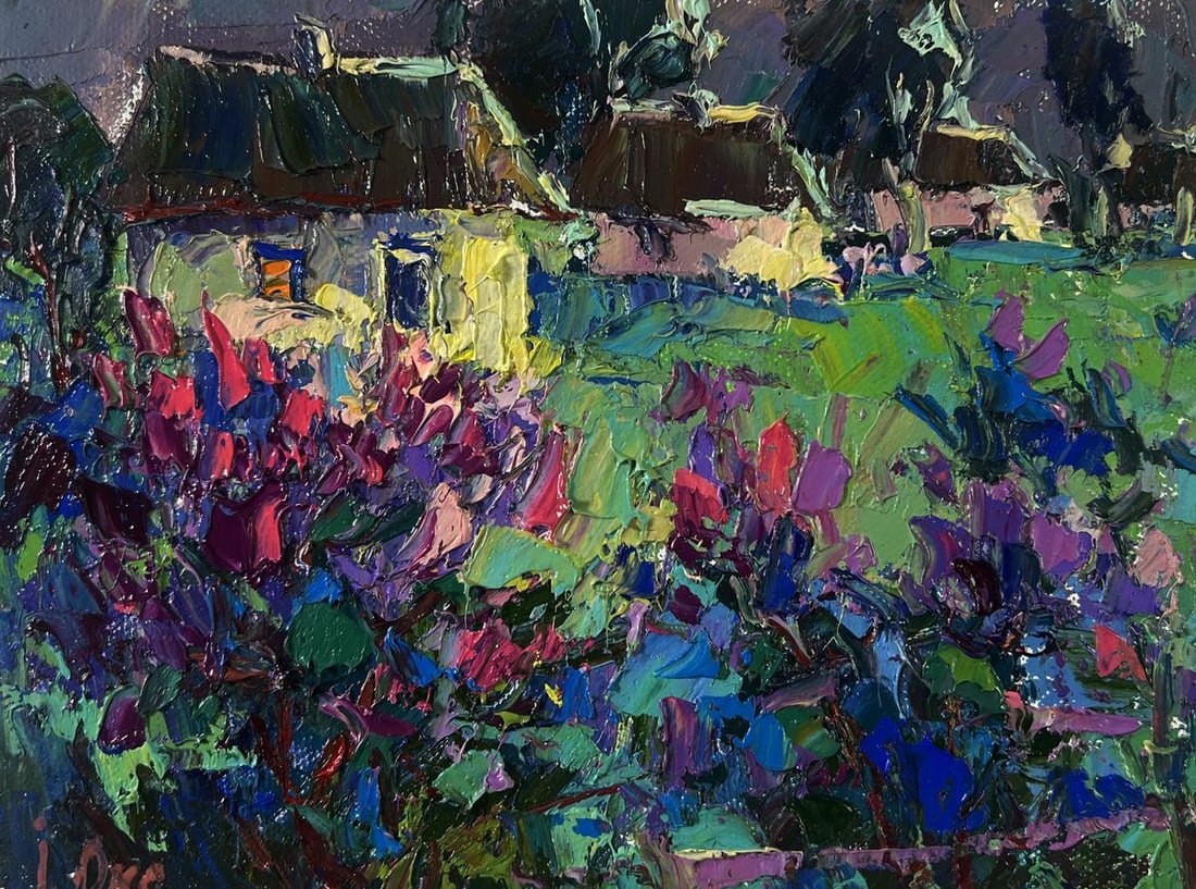 Oil painting The first lilac over the field Oksana Ivanyuk: Title: Oil painting The first lilac over the field Oksana Ivanyuk Description: №AAA5360 The Oil painting on Canvas titled "The First Lilac over the Field" invites viewers into a vibrant, emotion