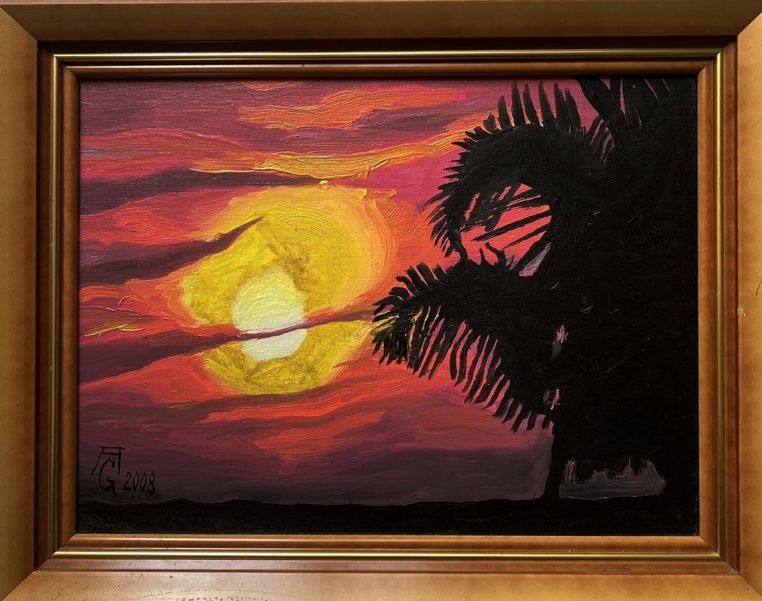 Acrylic painting The golden flame of the sky Oleksandr Gukalov: Title: Acrylic painting The golden flame of the sky Oleksandr Gukalov Description: №AAA5560 The Acrylic painting Canvas on Cardboard titled “The golden flame of the sky” captures the