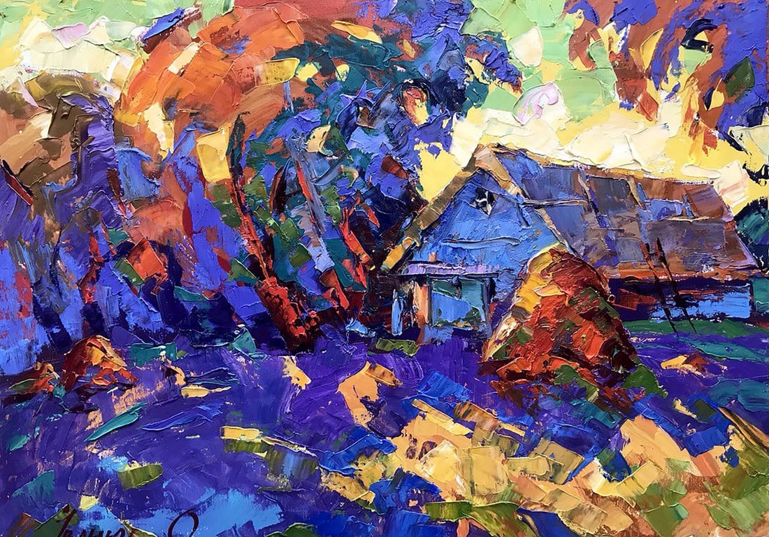 Oil painting In the evening Kalenyuk Alex: Title: Oil painting In the evening Kalenyuk Alex Description: №Kalen 1109 The oil painting "In the Evening" captures the essence of a serene summer landscape, emanating a peaceful and idyllic