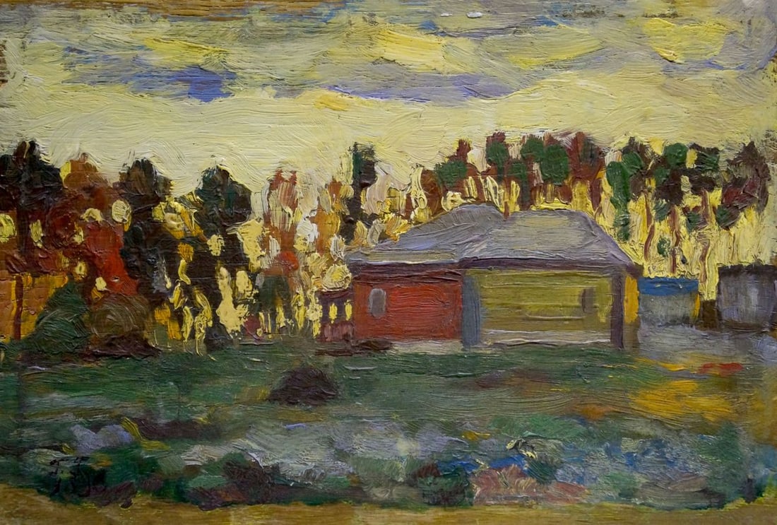 Oil painting Evening landscape: Title: Oil painting Evening landscape Description: №Verns 1110 *** ABOUT THIS PAINTING *** * TITLE: "Evening landscape" * ARTIST: Konchalovsky attributed * SIZE: 14x20 cm/'5.11x7.87 inches' * ME