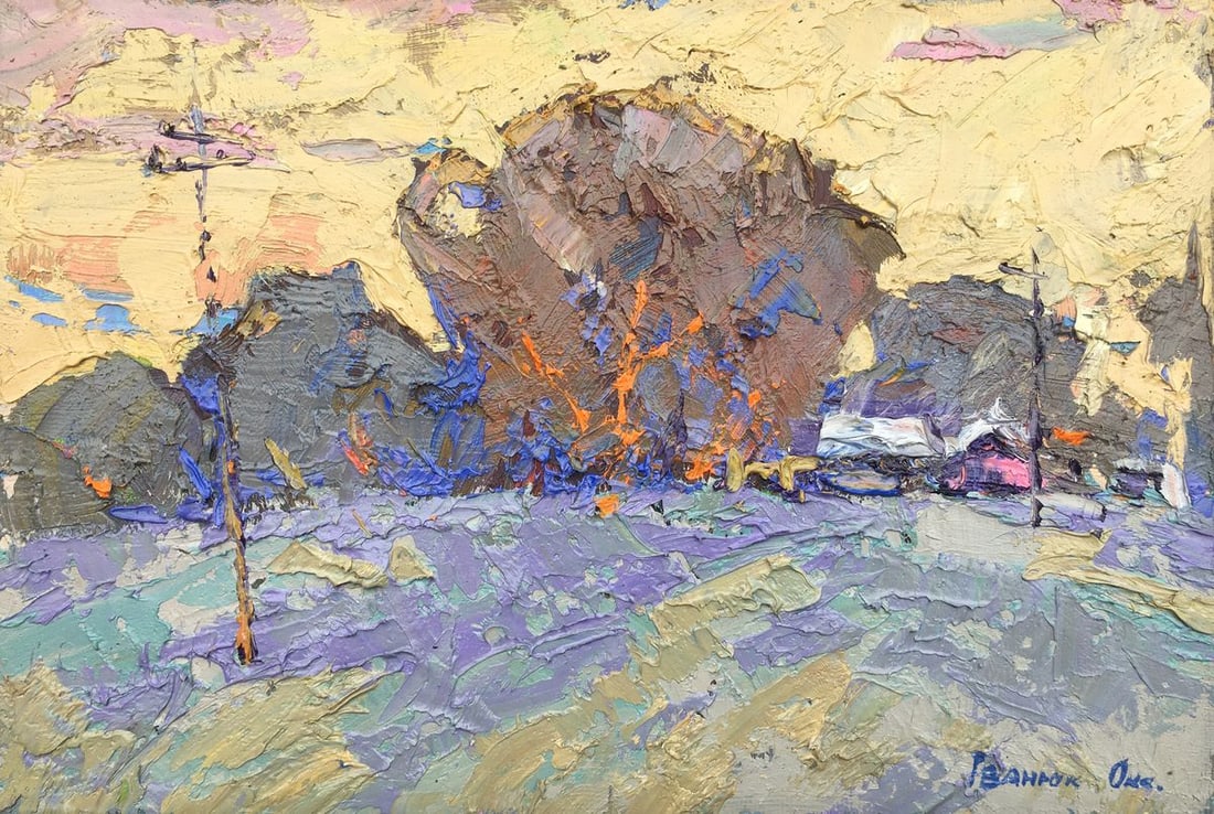 Oil painting Cold evening Kalenyuk Oksana: Title: Oil painting Cold evening Kalenyuk Oksana Description: №345AAA *** ABOUT THIS PAINTING *** * TITLE: "Cold evening" * ARTIST: Kalenyuk Oksana * SIZE: 20x30 cm/'7.87x11.81 inches' * MEDIUM: