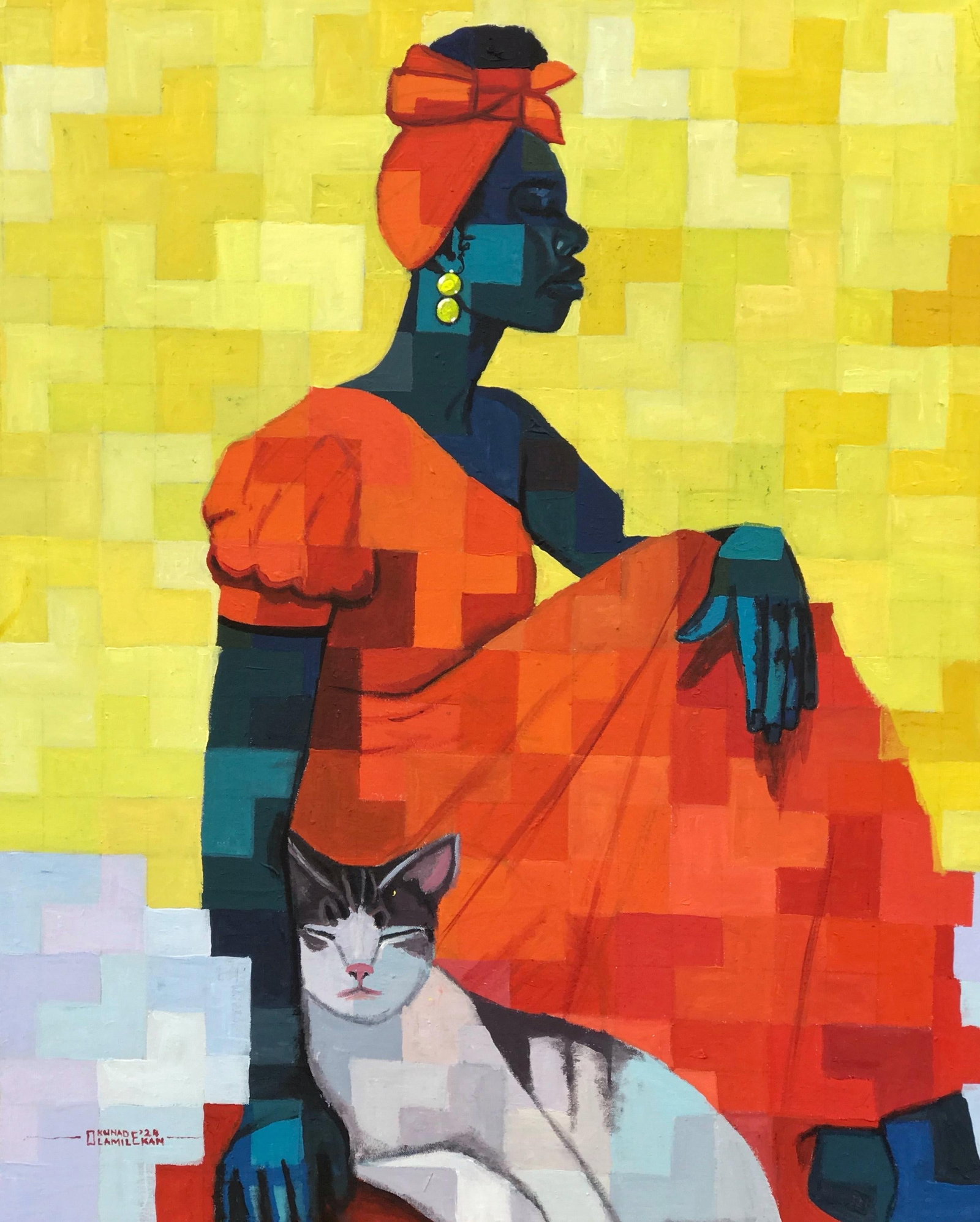 Olamilekan Okunade, Imp of Reflection - 21st Century, Contemporary, Figurative, Pixel, Women,: Title: Olamilekan Okunade, Imp of Reflection - 21st Century, Contemporary, Figurative, Pixel, Women, Animal, 2024 Description: Creator: Olamilekan Okunade (1988, Nigerian) Creation Year: 2024 Dimensio