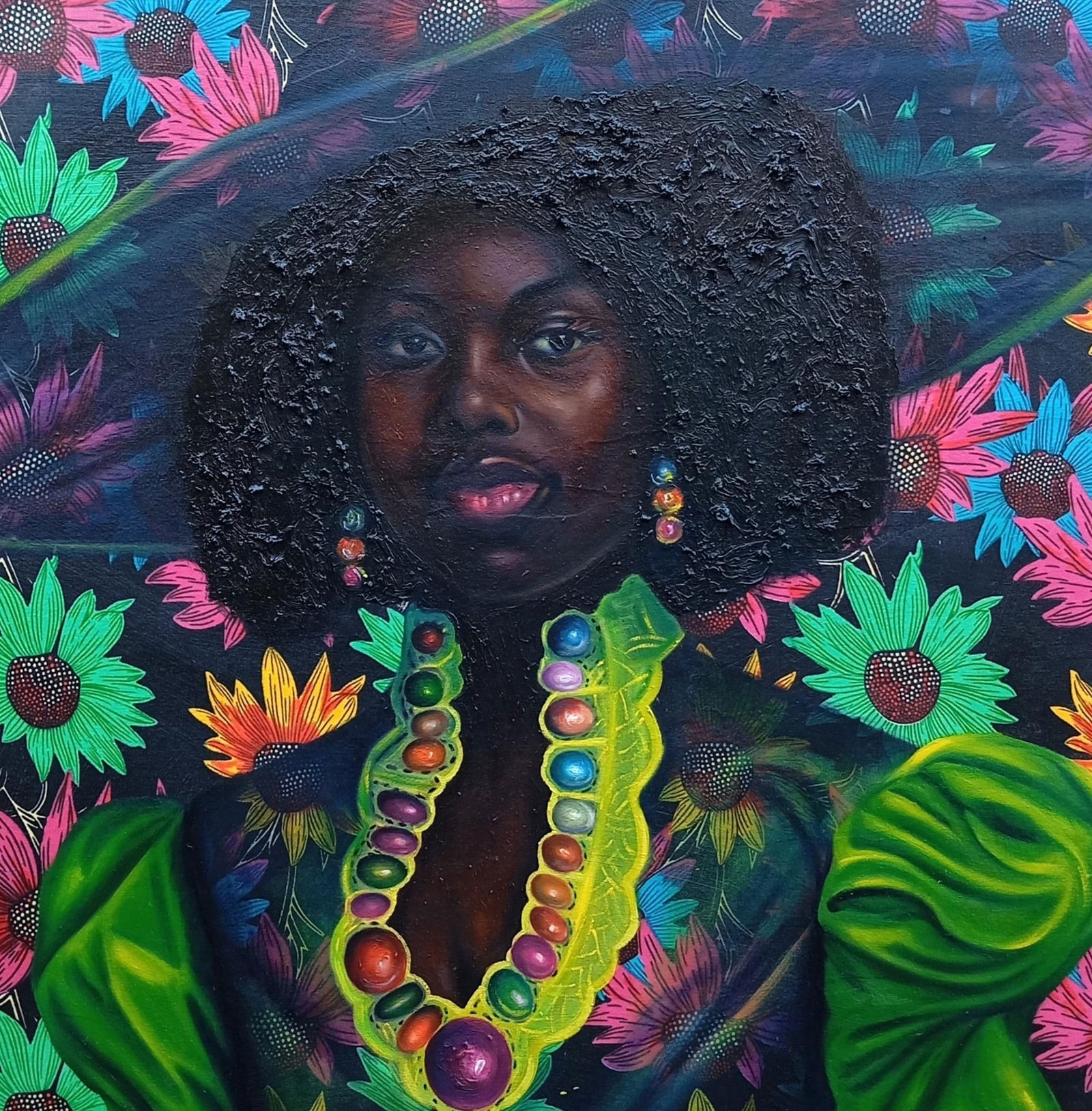 Bakare Abubakri-sideeq Babatunde, Sunflower Queen - 21st Century Mixed Media with Oil, African - 5