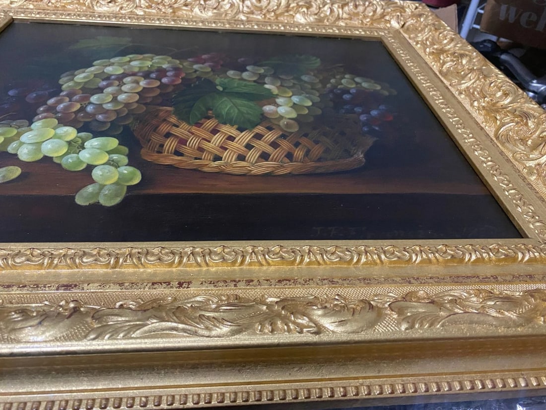 ATTRIBUTED TO John F. FRANCIS - Oil canvas painting "Grapes" Signed COA - 9