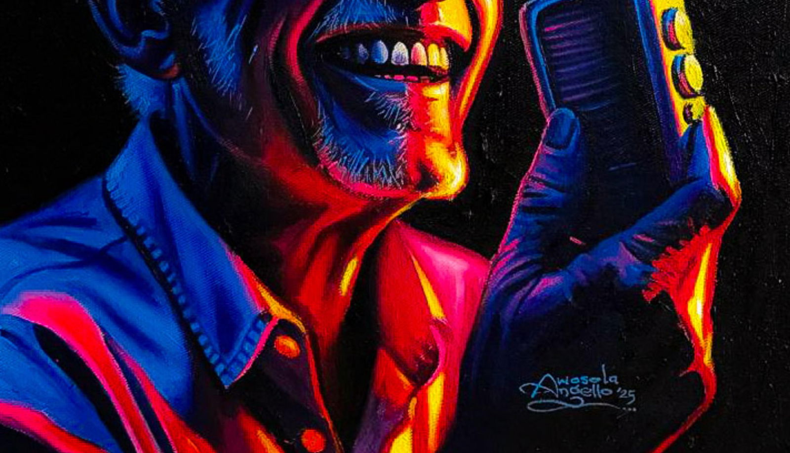 Awosola Michael Angello, Goodnews 2 - 21st Century, Contemporary, Figurative, Portrait, Phone, - 2