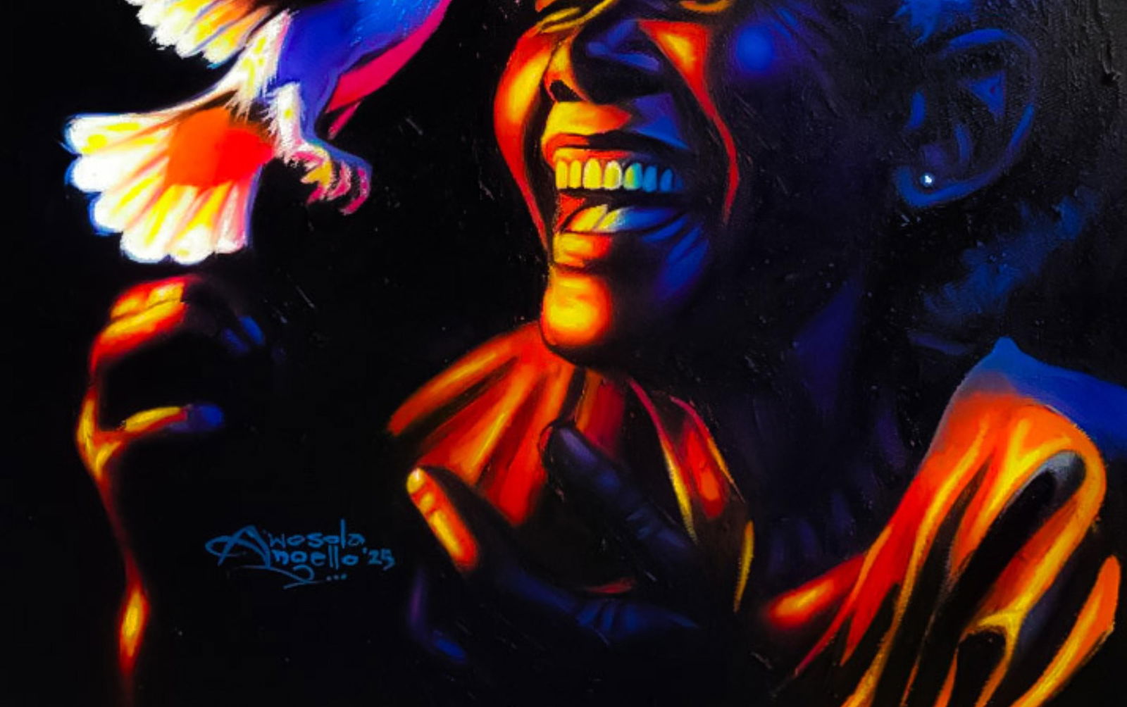 Awosola Michael Angello, Goodnews 3 - 21st Century, Contemporary, Figurative, Portrait, Bird, - 2