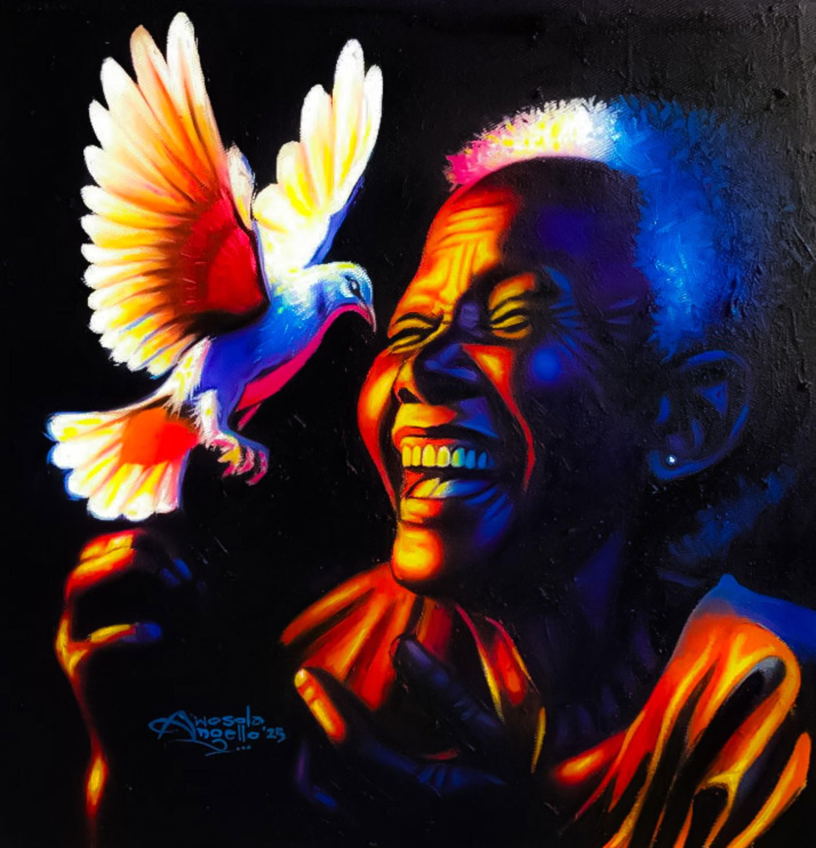Awosola Michael Angello, Goodnews 3 - 21st Century, Contemporary, Figurative, Portrait, Bird, - 4