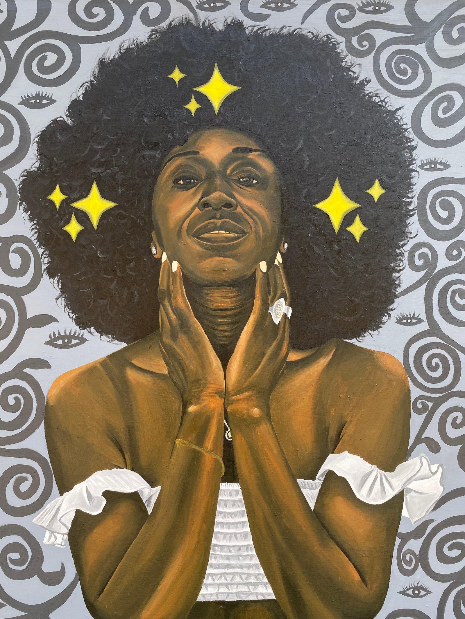 Awofadeju Solomon, Whimsical Mother Alkebulan - 21st Century, Contemporary, Figurative, Portrait,: Title: Awofadeju Solomon, Whimsical Mother Alkebulan - 21st Century, Contemporary, Figurative, Portrait, 2024 Description: Creator: Awofadeju Solomon (1999, Nigerian) Creation Year: 2024 Dimensions: H