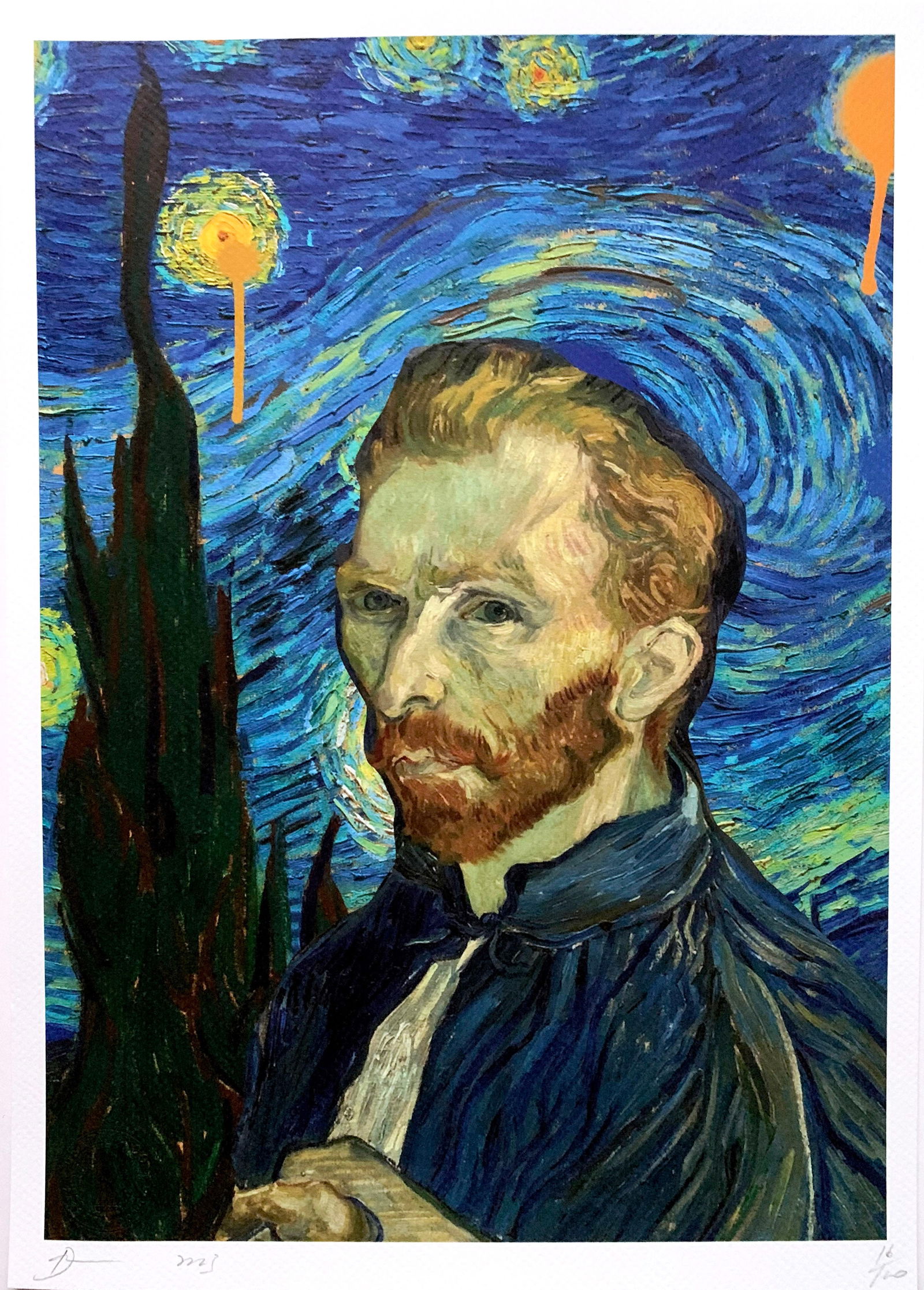 Death NYC Van Gogh Portraight Self Portrait: Title:Death NYC Van Gogh Portraight Self Portrait Date/Period:21st Century Materials:Giclee on Fine art 300 gsm paper Size:17 3/4 x 12 1/2 inches Description: Death NYC, limited edition giclee on pape