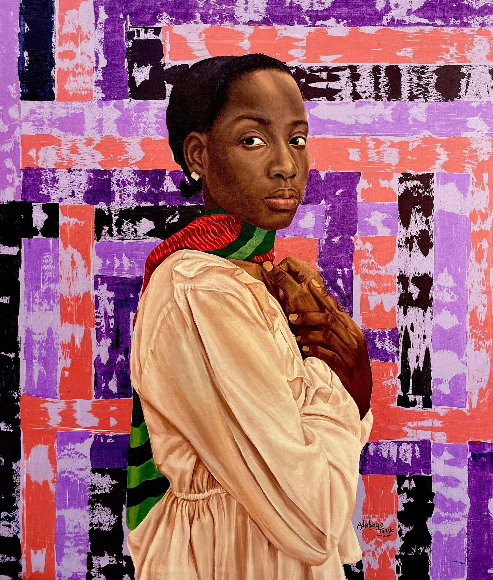 Adebayo Taiwo, Whisper in the Dark - 21st Century, Contemporary, Figurative, Portrait, Women, 2024: Title: Adebayo Taiwo, Whisper in the Dark - 21st Century, Contemporary, Figurative, Portrait, Women, 2024 Description: Creator: Adebayo Taiwo (2003, Nigerian) Creation Year: 2024 Dimensions: Height: 3