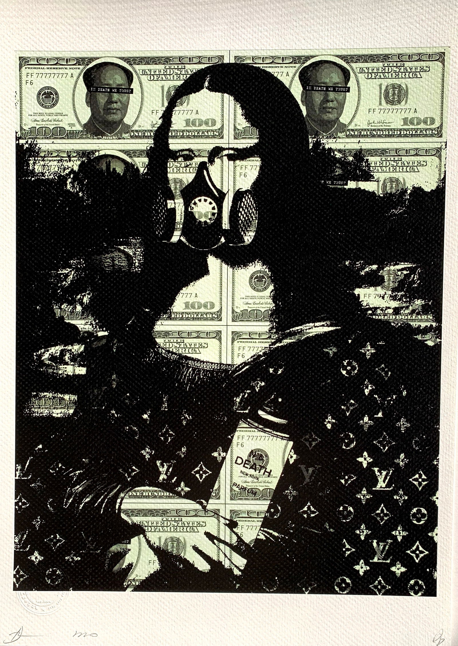 DEATH NYC Mona Lisa: Title:DEATH NYC Mona LisaDate/Period:21st CenturyMaterials:Giclee on Fine art 300 gsm paperSize:17 3/4 x 12 1/2 inchesDescription: Death NYC, limited edition giclee on paper, out of eddition of 100