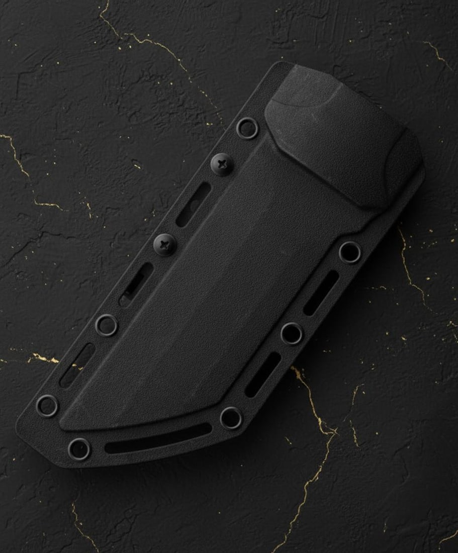 S-TEC Full Tang Fixed Blade Knife 5" Sawback Wharncliffe Blade Black Kydex Sheath - 2