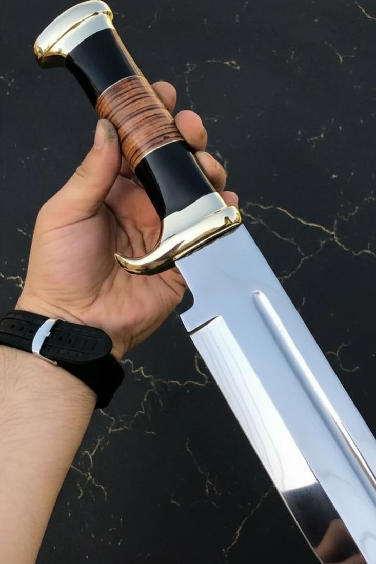 Large Hand Forged Damascus Bowie Knife 18in Crocodile Dundee Style Bull Horn Handle - 4