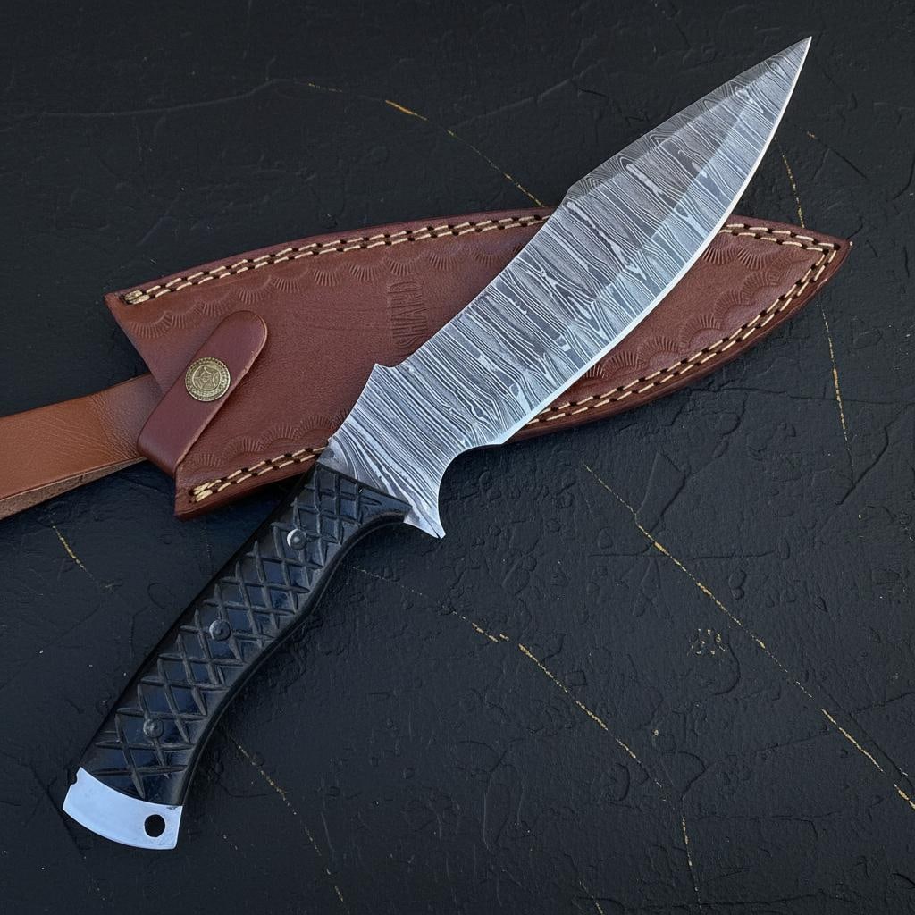 Stag Antler Handle Damascus Steel Bowie Knife 17" Hand Forged Hunting Blade - 3