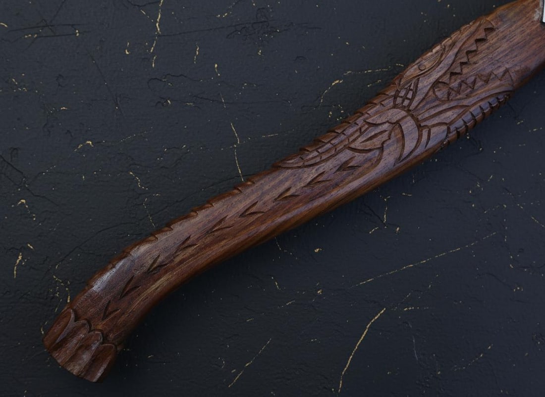 Carved Dragon Tomahawk Axe Hand Forged Carbon Steel Viking Style with Sheath - 5